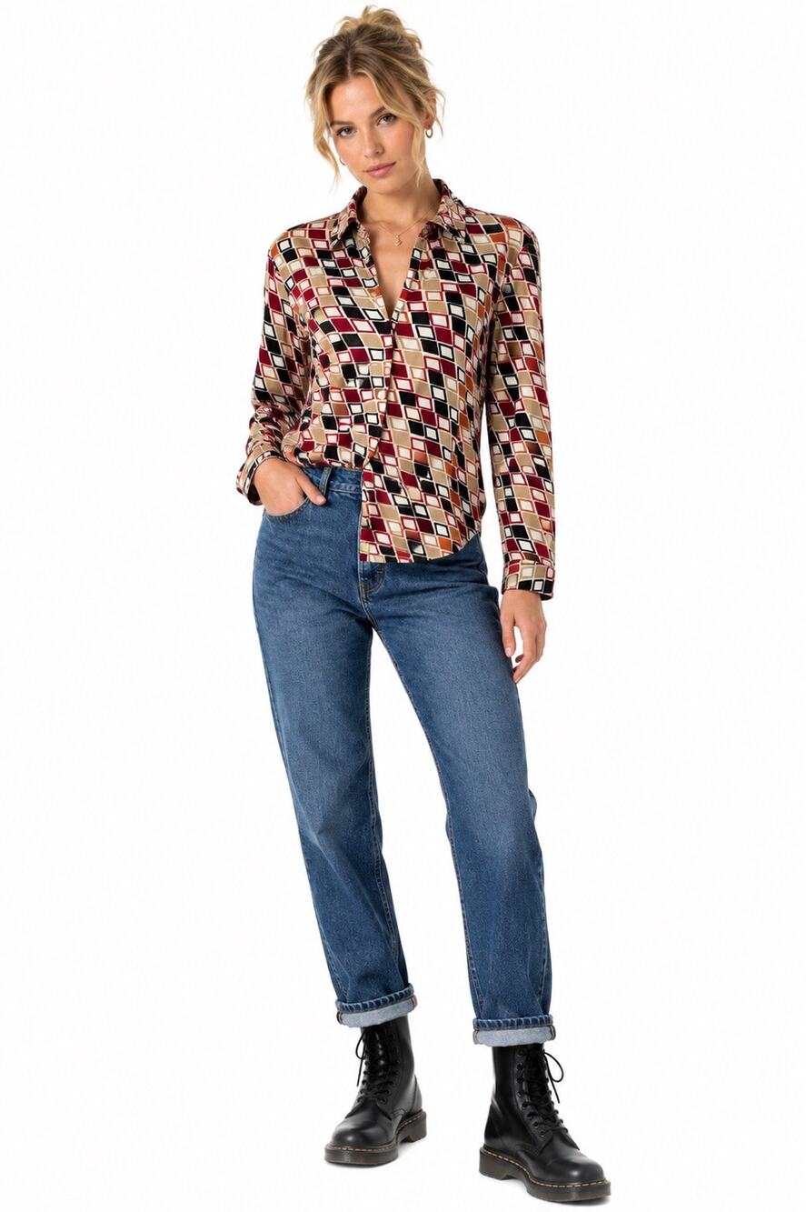 Vintage ‘90s The Limited Geometric Print Collared Long Sleeve Lightweight Blouse